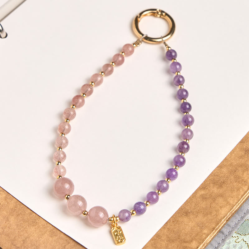 Buddha Stones Quartz Fraise Améthyste Porte-clés Bonheur et Guérison Décoration à suspendre pour téléphone - image 1