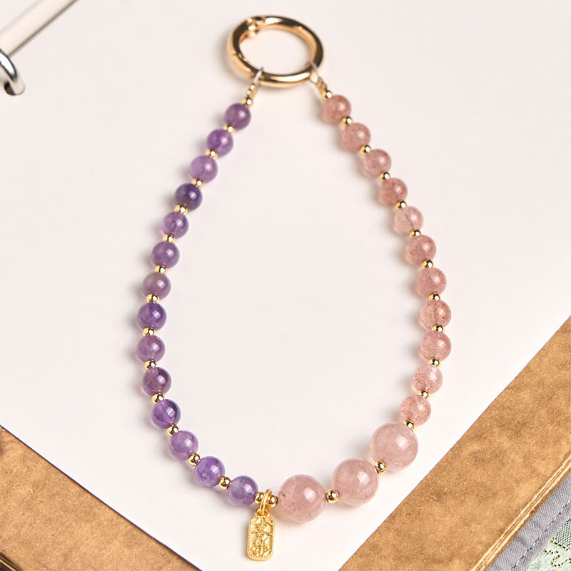 Buddha Stones Quartz Fraise Améthyste Porte-clés Bonheur et Guérison Décoration à suspendre pour téléphone - Quartz fraise (Guérison ♥ Positive) - image 0