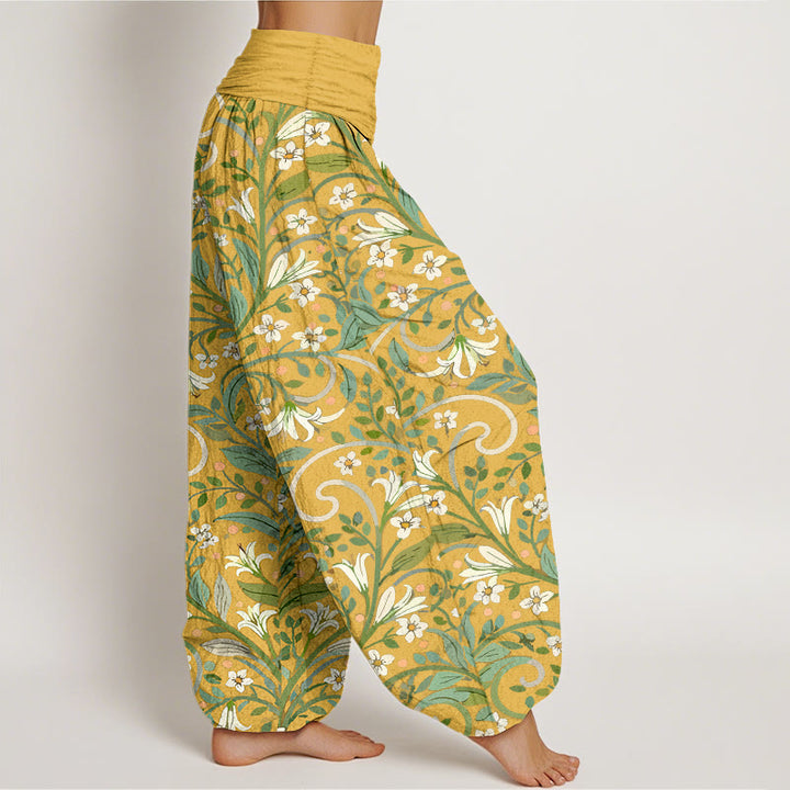 Pantalon harem pour femme, taille élastique, en pur coton, motif élégant pétales de lys et Buddha Stones - image 2