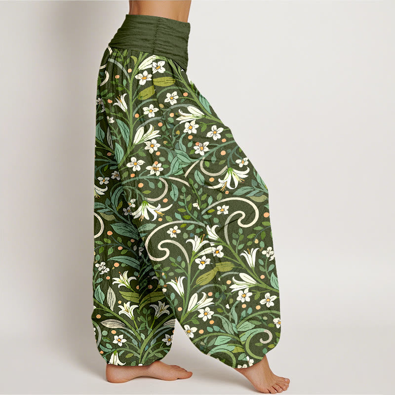 Pantalon harem pour femme, taille élastique, en pur coton, motif élégant pétales de lys et Buddha Stones - image 7