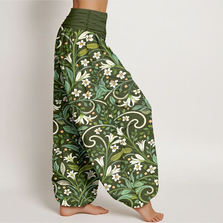 Pantalon harem pour femme, taille élastique, en pur coton, motif élégant pétales de lys et Buddha Stones - image 7