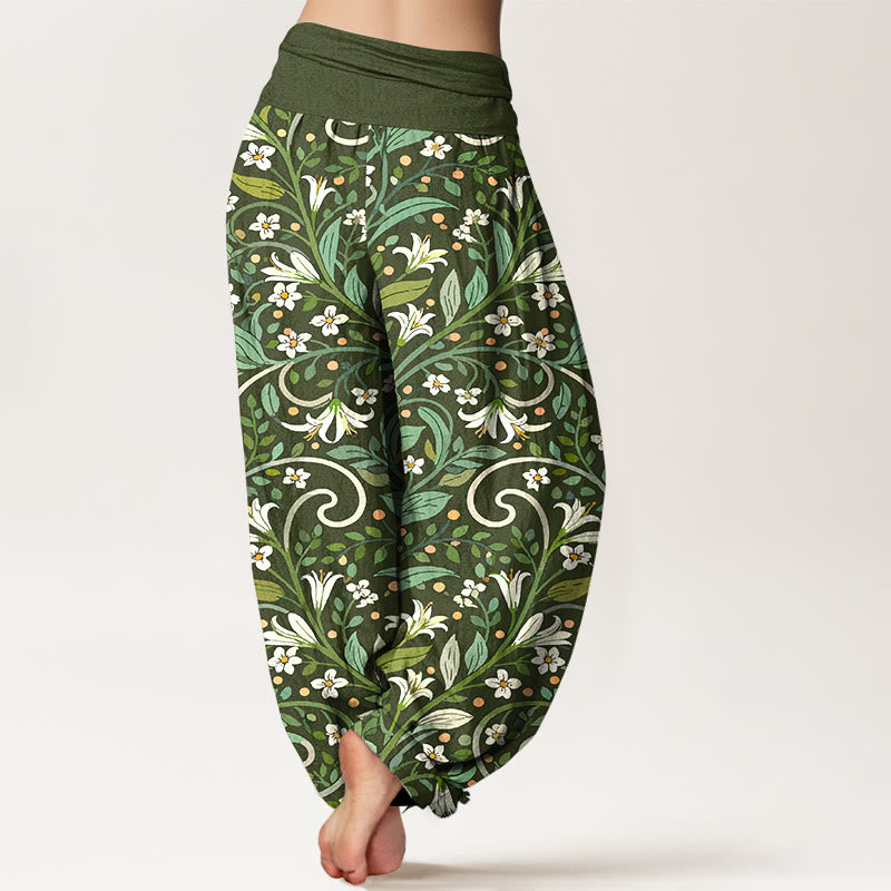 Pantalon harem pour femme, taille élastique, en pur coton, motif élégant pétales de lys et Buddha Stones - image 6