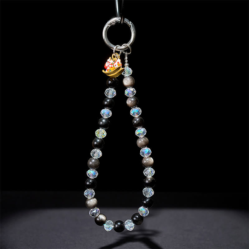 Buddha Stones Année du Cheval Obsidienne à reflet argenté Porte-clés de protection Décoration à suspendre pour téléphone - image 4