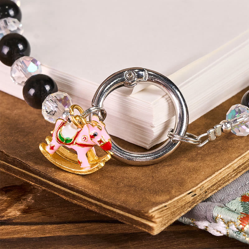 Buddha Stones Année du Cheval Obsidienne à reflet argenté Porte-clés de protection Décoration à suspendre pour téléphone - image 2