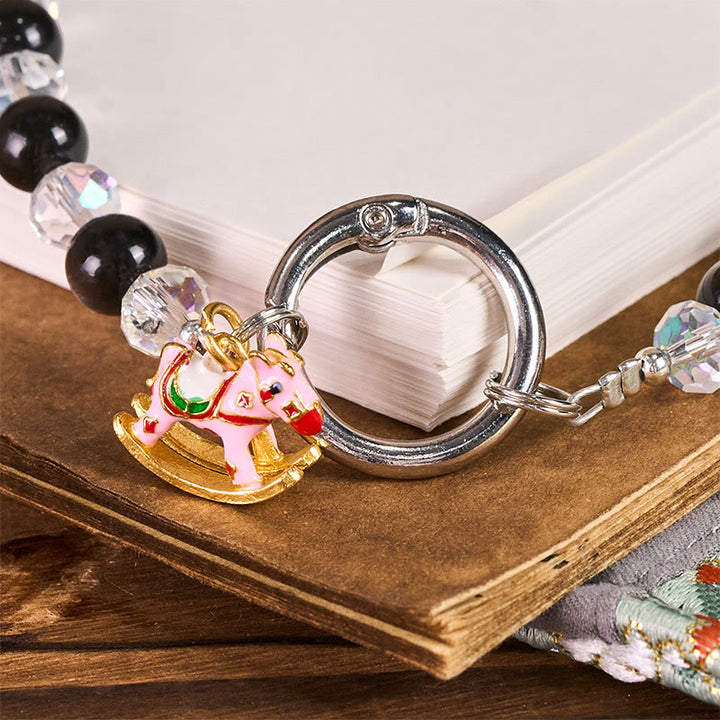 Buddha Stones Année du Cheval Obsidienne à reflet argenté Porte-clés de protection Décoration à suspendre pour téléphone - image 2