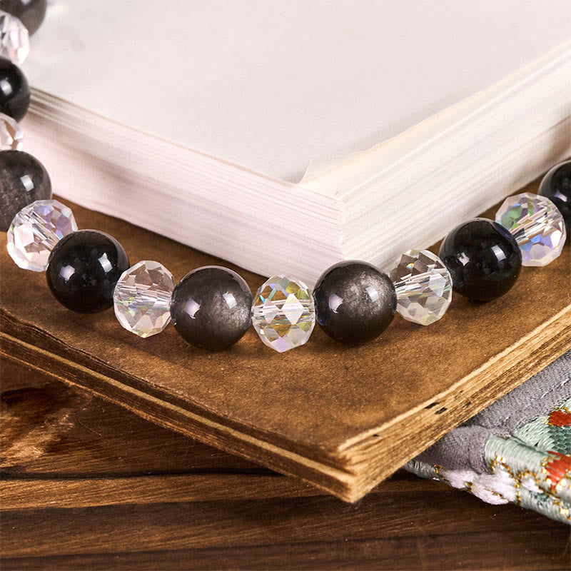 Buddha Stones Année du Cheval Obsidienne à reflet argenté Porte-clés de protection Décoration à suspendre pour téléphone - image 1