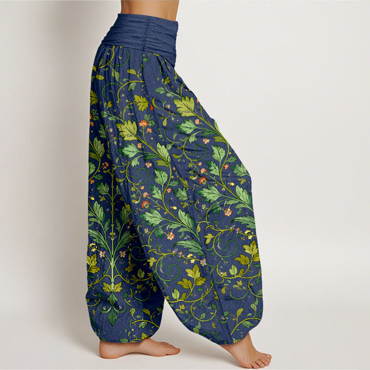 Pantalon harem pour femme en pur coton, motif classique symétrique de feuilles de plantes, avec taille élastique, Buddha Stones - image 2