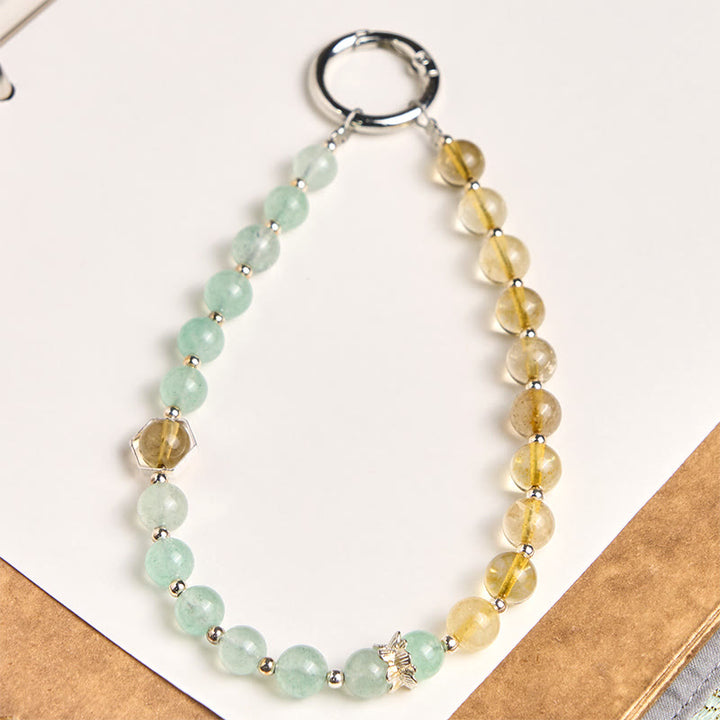 Buddha Stones Quartz Fraise Vert Citrine Porte-clés Apaisant Perles Décoration à Suspendre au Téléphone - Quartz fraise verte (Amour ♥ Gratitude) - image 0