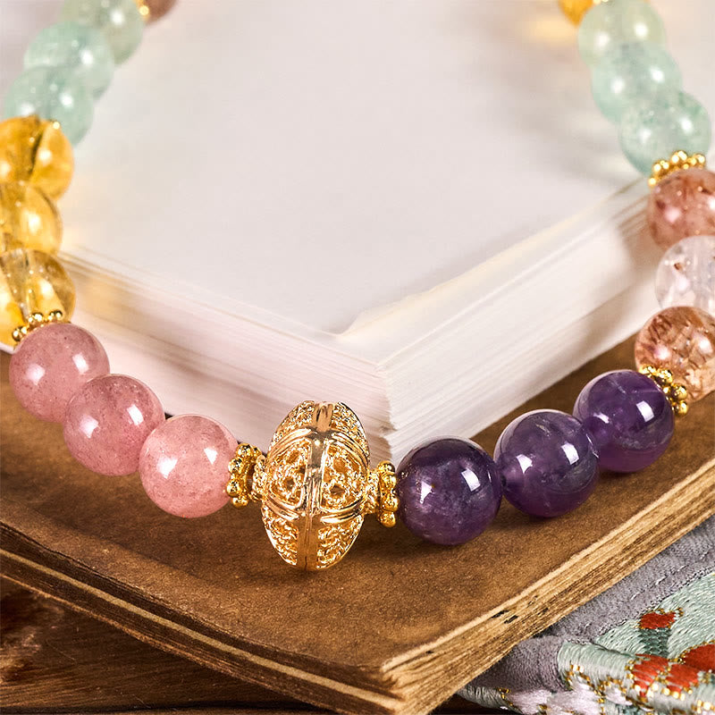 Buddha Stones 8 mm Améthyste multicolore Quartz fraise Porte-clés Équilibre Décoration à suspendre pour téléphone - image 1