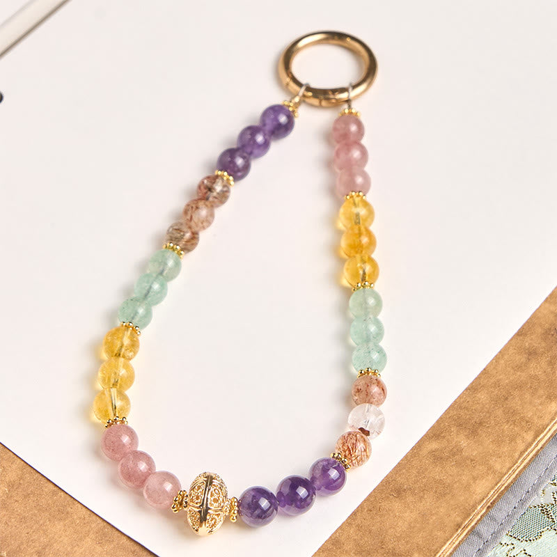 Buddha Stones 8 mm Améthyste multicolore Quartz fraise Porte-clés Équilibre Décoration à suspendre pour téléphone - Améthyste (Méditation ♥ Équilibre) - image 0