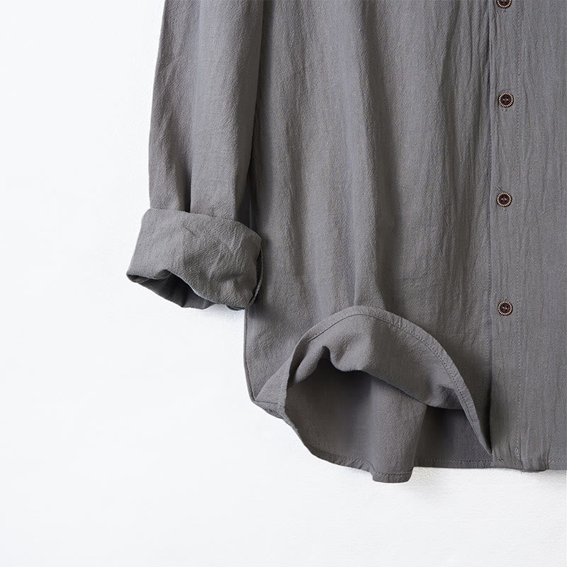 Chemise homme en lin à manches longues et capuche avec cordon de serrage et boutons, motif Buddha Stones, couleur unie - image 12