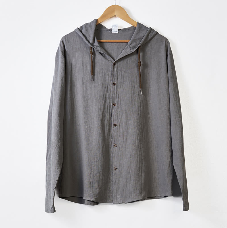 Chemise homme en coton à manches longues, capuche et cordon de serrage, couleur unie , Buddha Stones - image 11