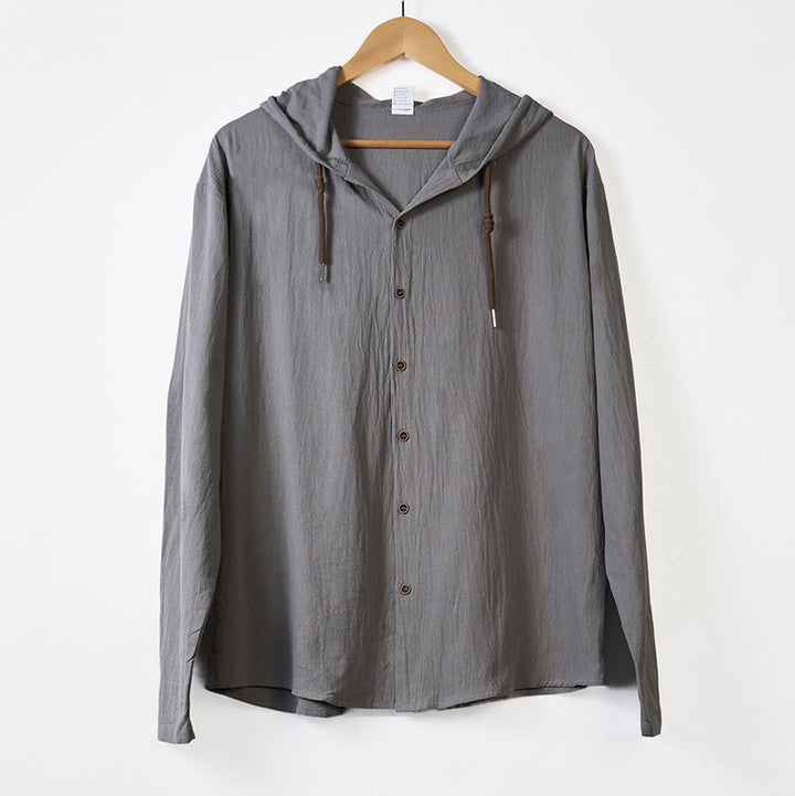 Chemise homme en coton à manches longues, capuche et cordon de serrage, couleur unie , Buddha Stones - image 11