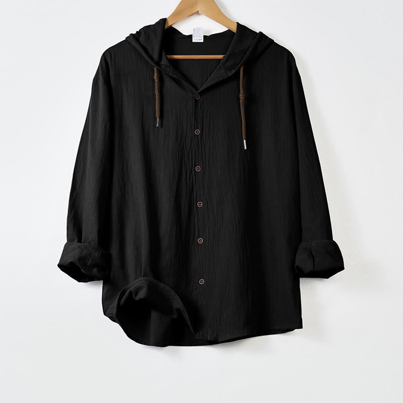 Chemise homme à manches longues, capuche et cordon de serrage, couleur unie, motif Buddha Stones - Noir - US/UK/AU44，EU54 (3XL) - image 9