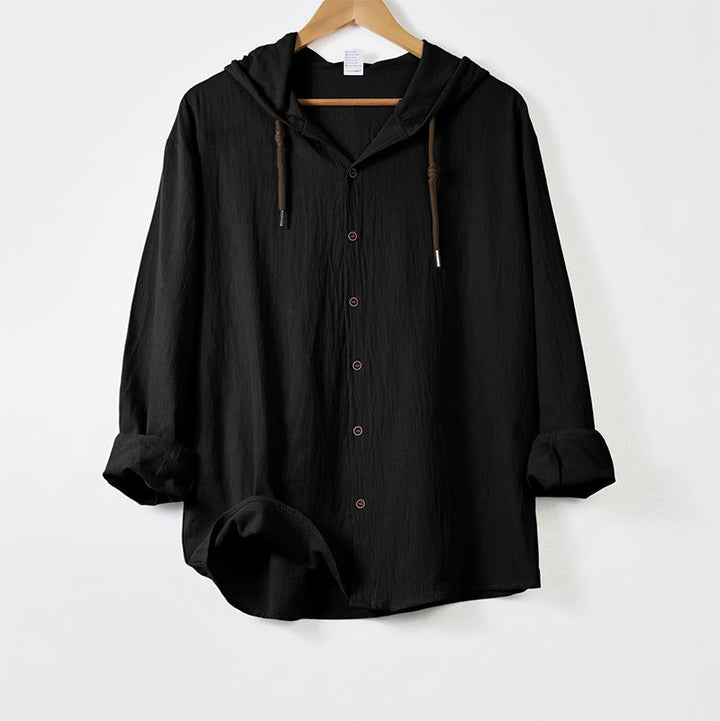 Chemise homme à manches longues, capuche et cordon de serrage, couleur unie, motif Buddha Stones - Noir - US/UK/AU44，EU54 (3XL) - image 9