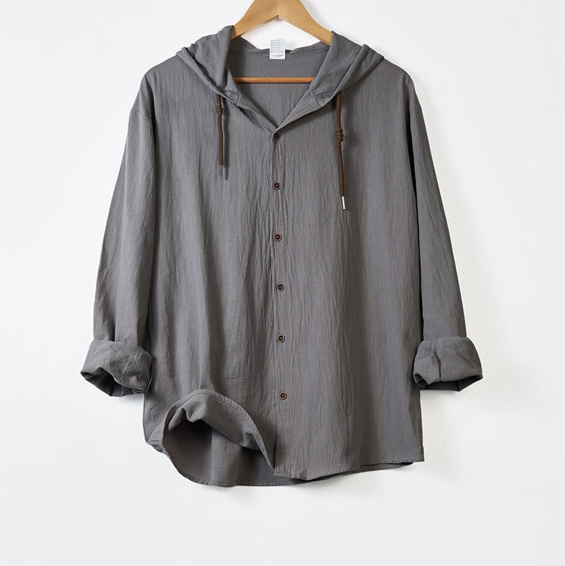 Chemise homme en coton à manches longues, capuche et cordon de serrage, couleur unie , Buddha Stones - Gris foncé - US/UK/AU44，EU54 (3XL) - image 10