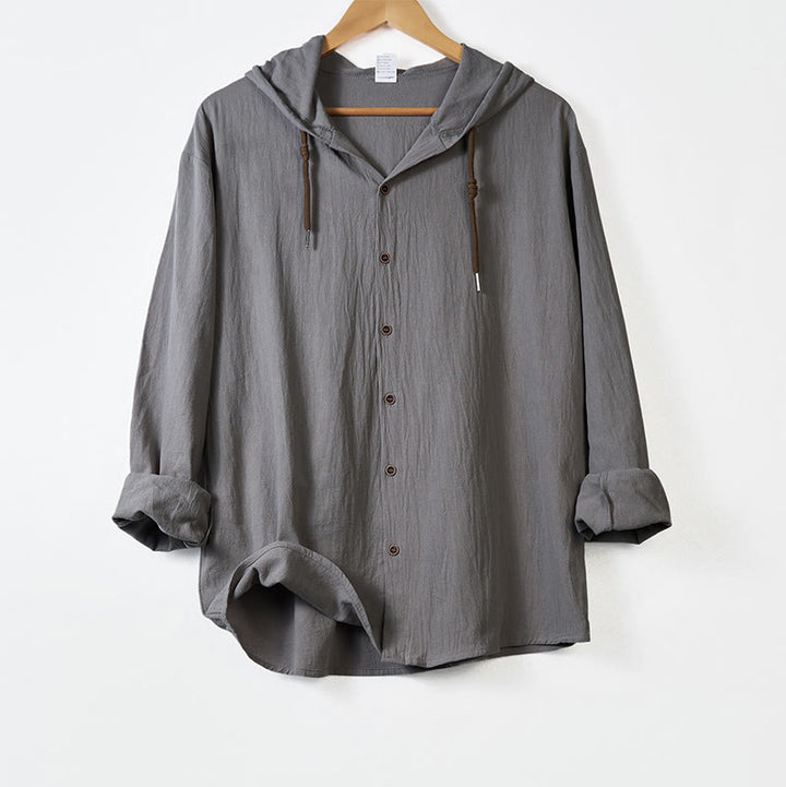 Chemise homme en coton à manches longues, capuche et cordon de serrage, couleur unie , Buddha Stones - Gris foncé - US/UK/AU44，EU54 (3XL) - image 10