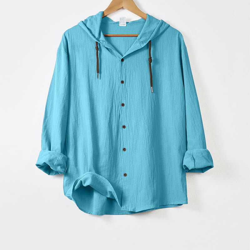 Chemise homme en coton à manches longues, capuche et cordon de serrage, couleur unie , Buddha Stones - Bleu ciel clair - US/UK/AU44，EU54 (3XL) - image 14