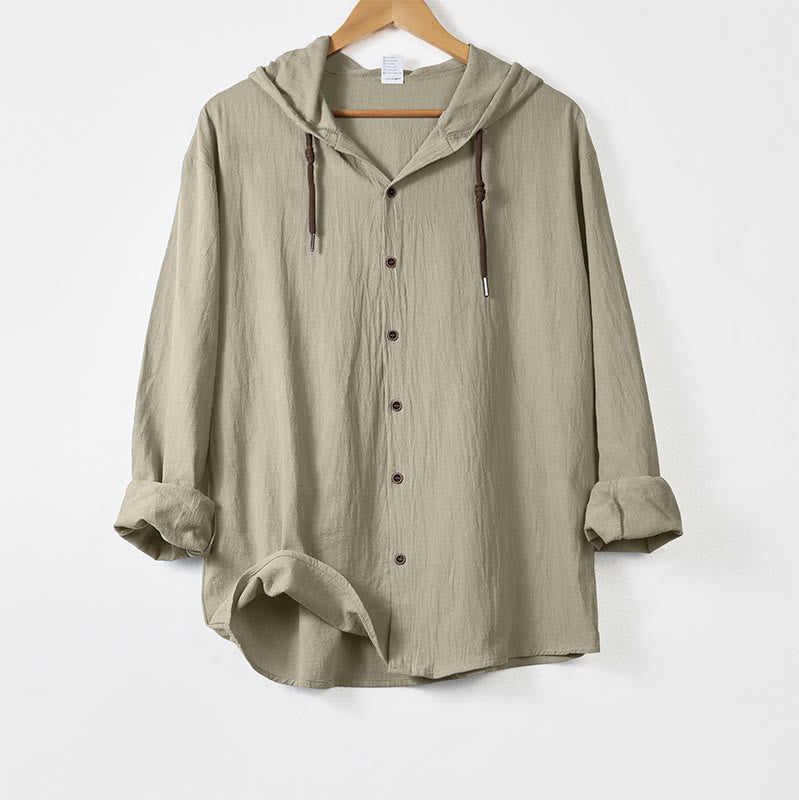 Chemise homme en coton à manches longues, capuche et cordon de serrage, couleur unie , Buddha Stones - Beige - US/UK/AU44，EU54 (3XL) - image 15