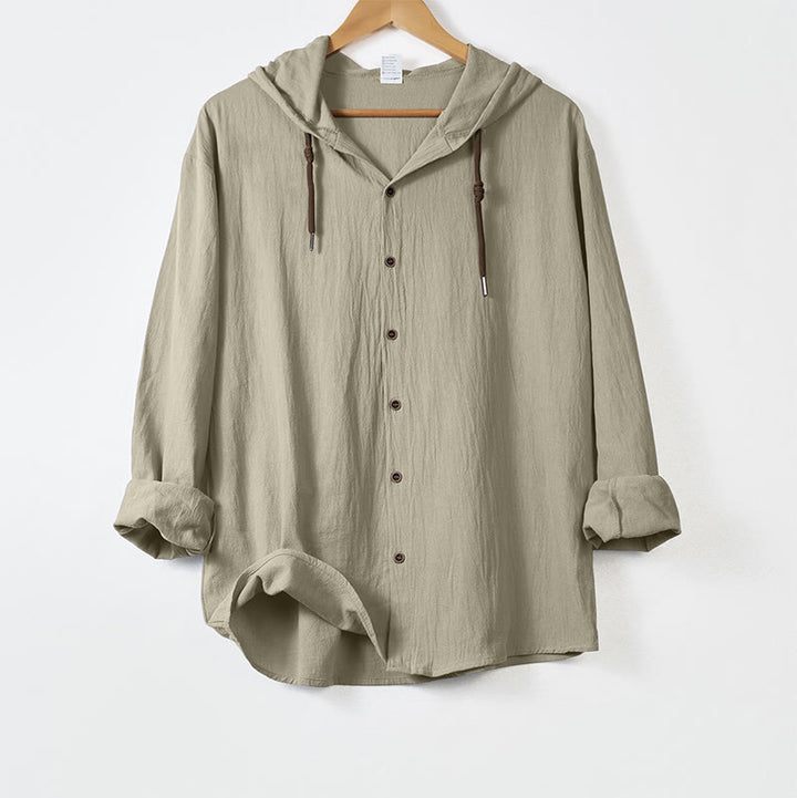 Chemise homme en coton à manches longues, capuche et cordon de serrage, couleur unie , Buddha Stones - Beige - US/UK/AU44，EU54 (3XL) - image 15