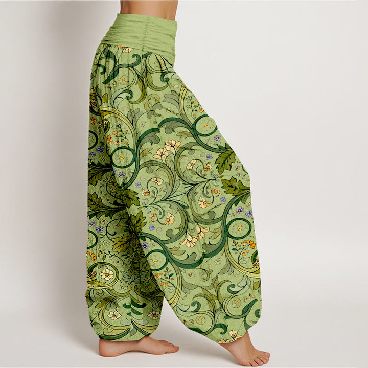 Pantalon harem pour femme, taille élastique, en pur coton, motif feuilles, vignes et fleurs superposées, Buddha Stones - image 7