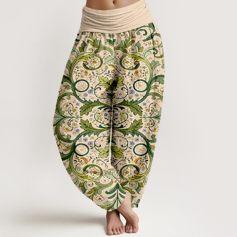 Pantalon harem pour femme, taille élastique, en pur coton, motif feuilles, vignes et fleurs superposées, Buddha Stones - Blé - US16，UK/AU20，EU48 (3XL) - image 8