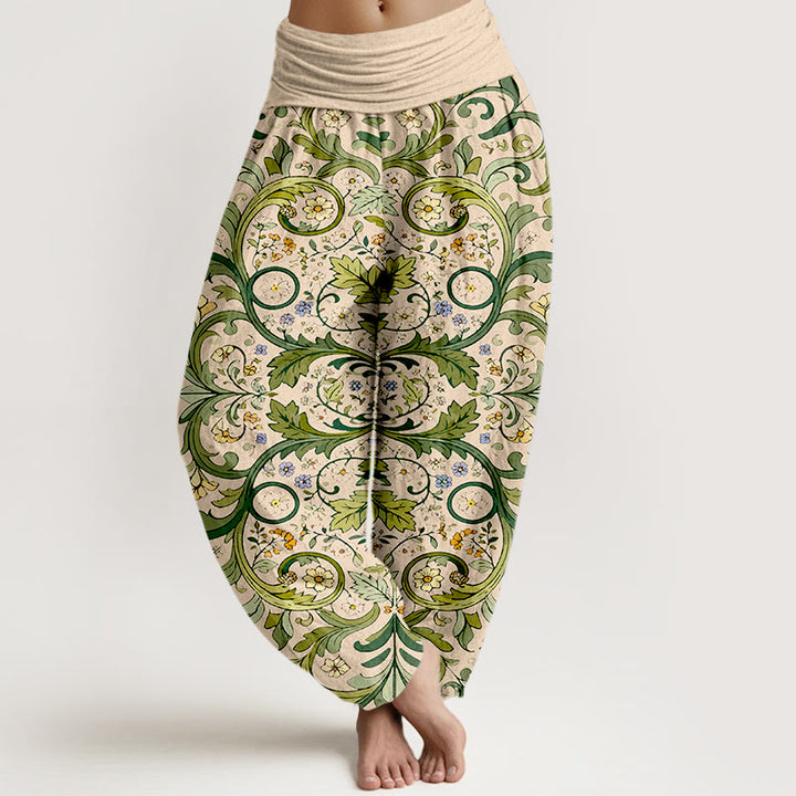 Pantalon harem pour femme, taille élastique, en pur coton, motif feuilles, vignes et fleurs superposées, Buddha Stones - Blé - US16，UK/AU20，EU48 (3XL) - image 8