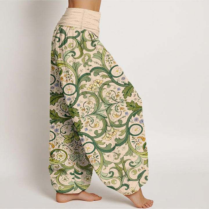 Pantalon harem pour femme, taille élastique, en pur coton, motif feuilles, vignes et fleurs superposées, Buddha Stones - image 10