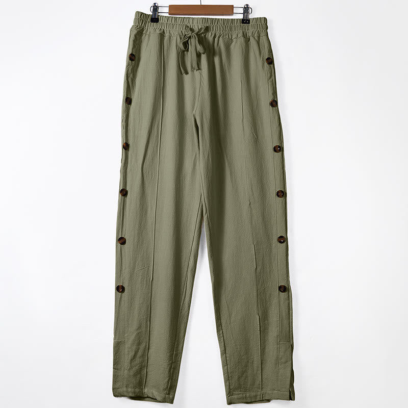 Pantalon en coton uni avec poches et boutons latéraux pour homme Motif Buddha Stones - Vert foncé - US/UK/AU46，EU56 (3XL) - image 7