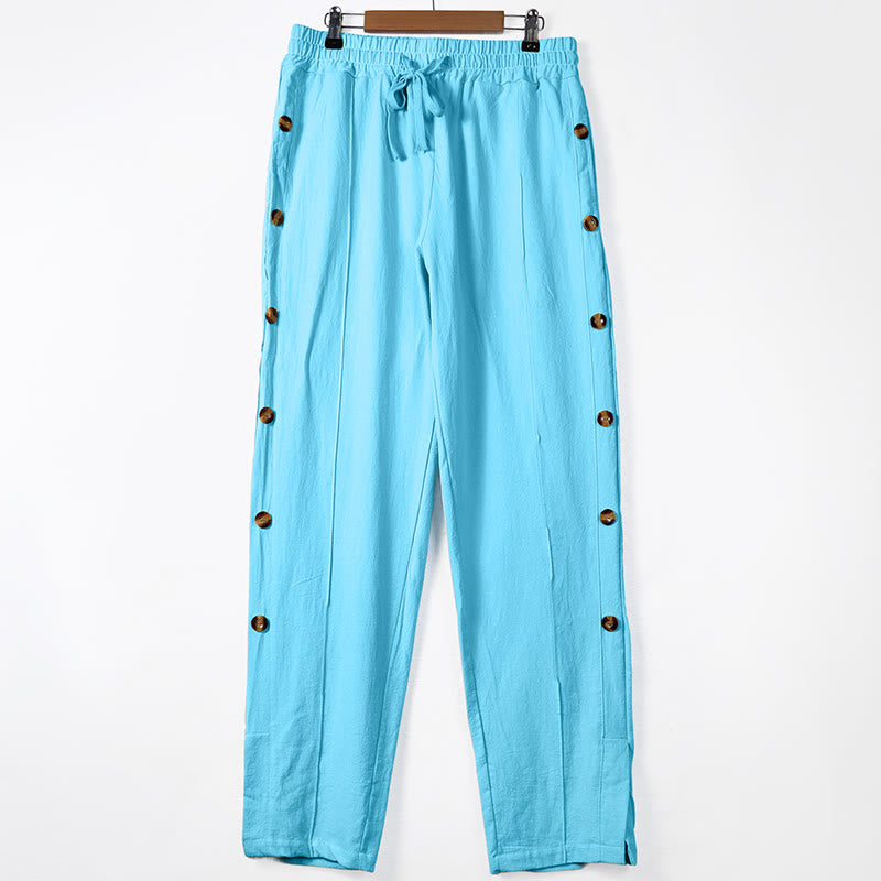 Pantalon en coton uni avec poches et boutons latéraux pour homme Motif Buddha Stones - Bleu ciel clair - US/UK/AU46，EU56 (3XL) - image 9
