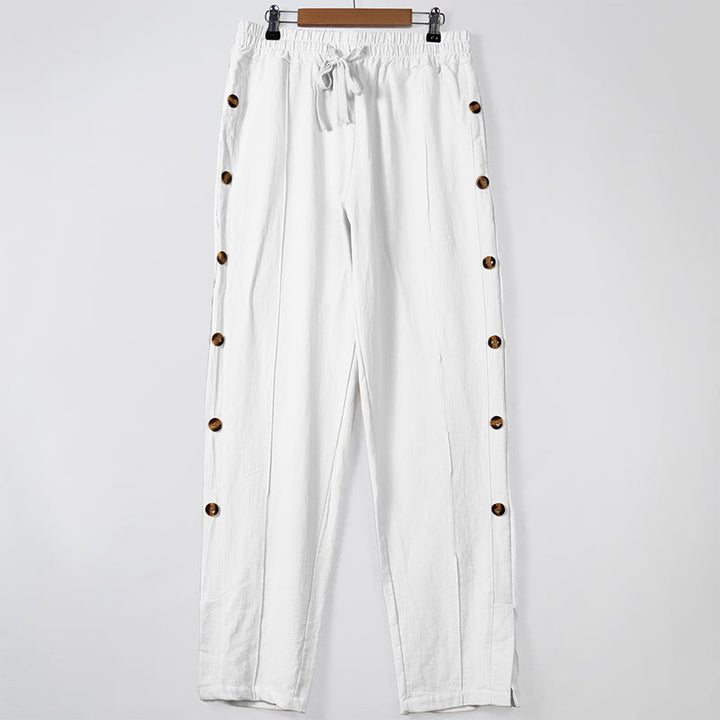 Pantalon en coton uni avec poches et boutons latéraux pour homme Motif Buddha Stones - Blanc - US/UK/AU46，EU56 (3XL) - image 10