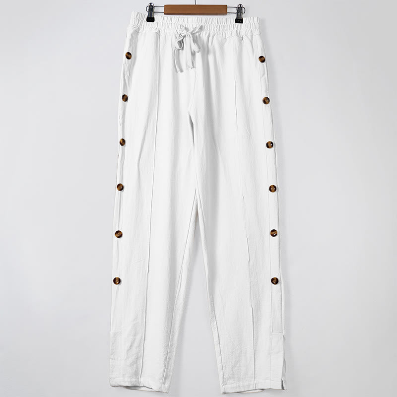 Pantalon en coton uni avec poches et boutons latéraux pour homme Motif Buddha Stones - Blanc - US/UK/AU46，EU56 (3XL) - image 10