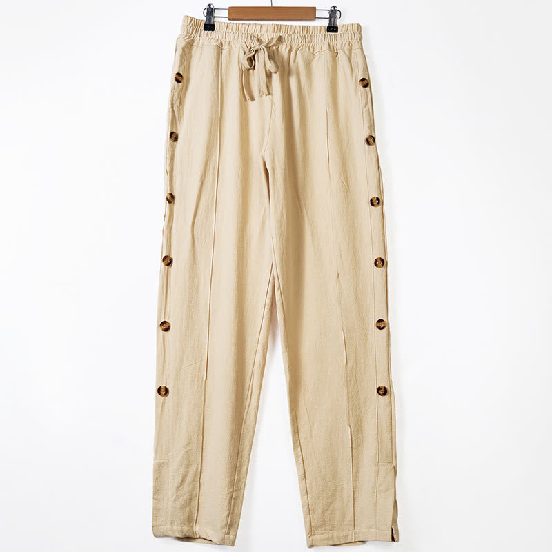 Pantalon en coton uni avec poches et boutons latéraux pour homme Motif Buddha Stones - Bisque - US/UK/AU46，EU56 (3XL) - image 0