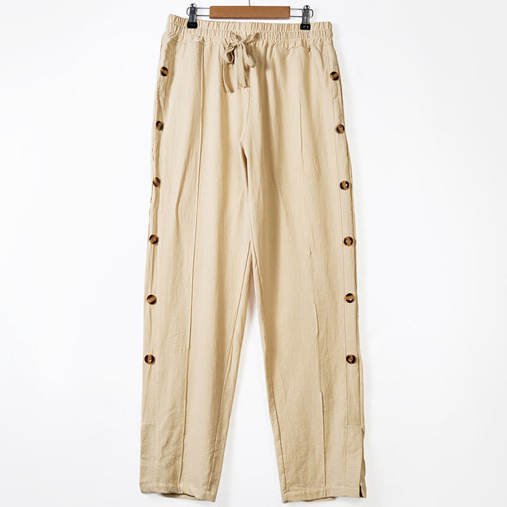 Pantalon en coton uni avec poches et boutons latéraux pour homme Motif Buddha Stones - Bisque - US/UK/AU46，EU56 (3XL) - image 0