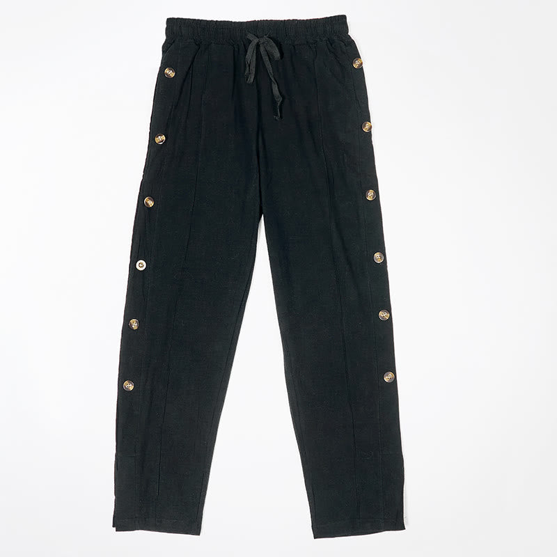 Pantalon en coton uni avec poches et boutons latéraux pour homme Motif Buddha Stones - Noir - US/UK/AU46，EU56 (3XL) - image 4