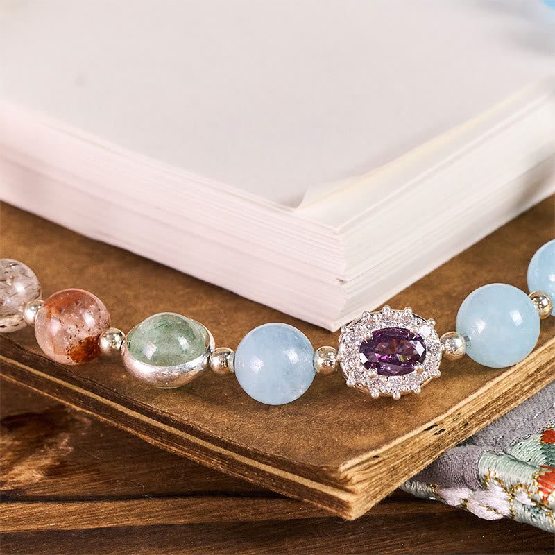 Buddha Stones 8 mm Calcédoine bleue Super Seven Cristal Porte-clés Énergie Porte-clés Décoration à suspendre pour téléphone - image 1