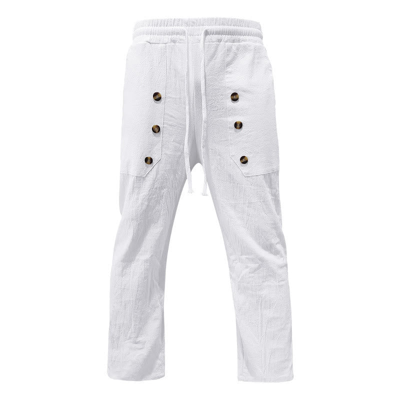 Pantalon décontracté en coton uni avec poches et boutons pour homme Motif Buddha Stones - Blanc - US/UK/AU46，EU56 (3XL) - image 0