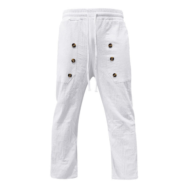 Pantalon décontracté en coton uni avec poches et boutons pour homme Motif Buddha Stones - Blanc - US/UK/AU46，EU56 (3XL) - image 0