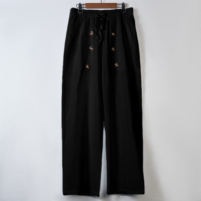 Pantalon décontracté en coton uni avec poches et boutons pour homme Motif Buddha Stones - image 7