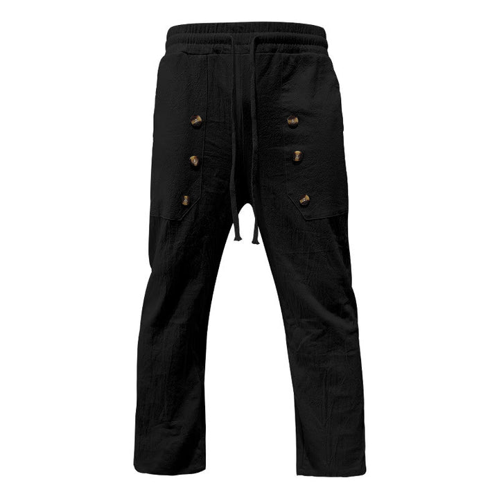 Pantalon décontracté en coton uni avec poches et boutons pour homme Motif Buddha Stones - Noir - US/UK/AU46，EU56 (3XL) - image 5