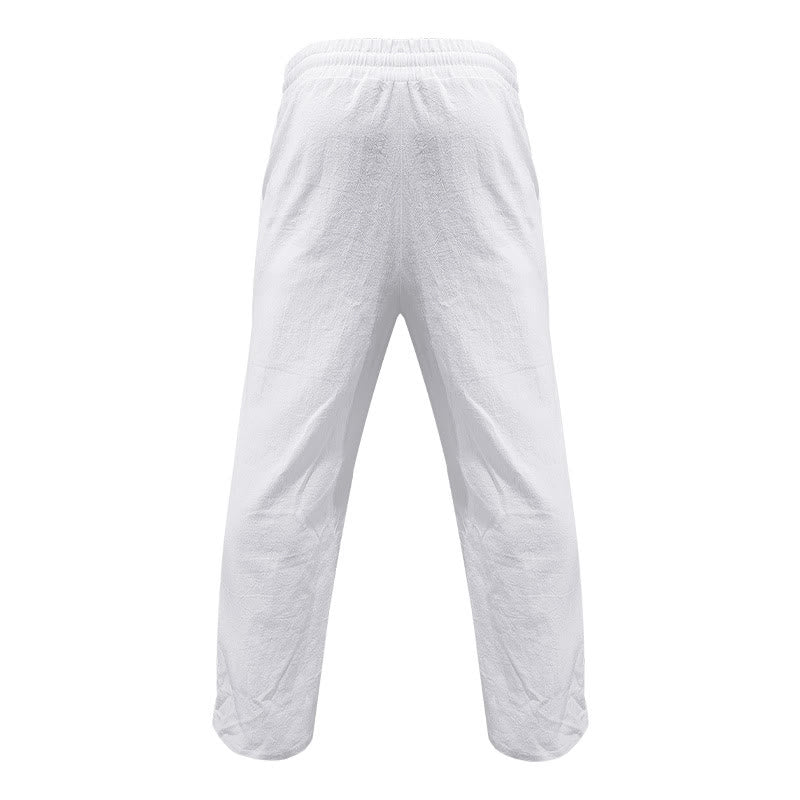 Pantalon décontracté en coton uni avec poches et boutons pour homme Motif Buddha Stones - image 1