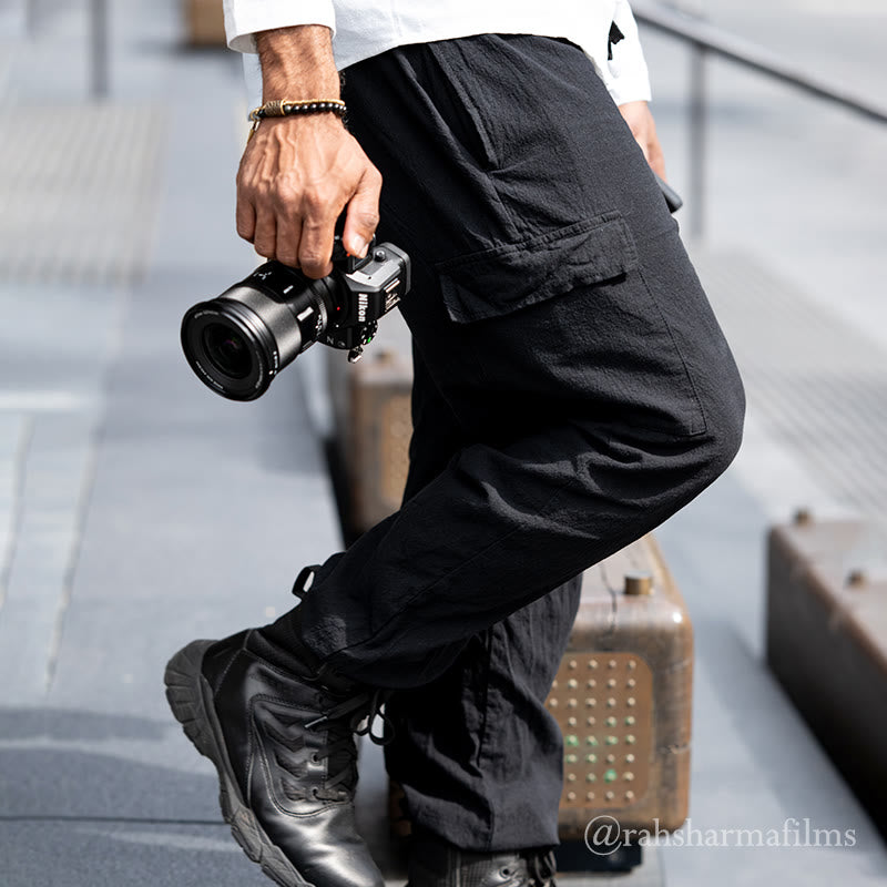 Pantalon cargo en lin uni avec cordon de serrage et poches pour homme Motif Buddha Stones - image 1