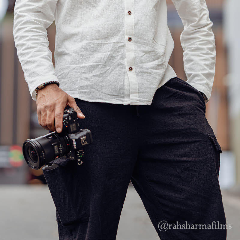 Pantalon cargo en lin uni avec cordon de serrage et poches pour homme Motif Buddha Stones - image 3