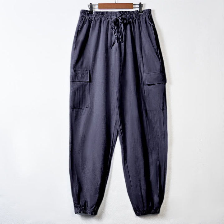 Pantalon cargo en lin uni avec cordon de serrage et poches pour homme Motif Buddha Stones - SteelBlue - US/UK/AU46，EU56 (3XL) - image 27