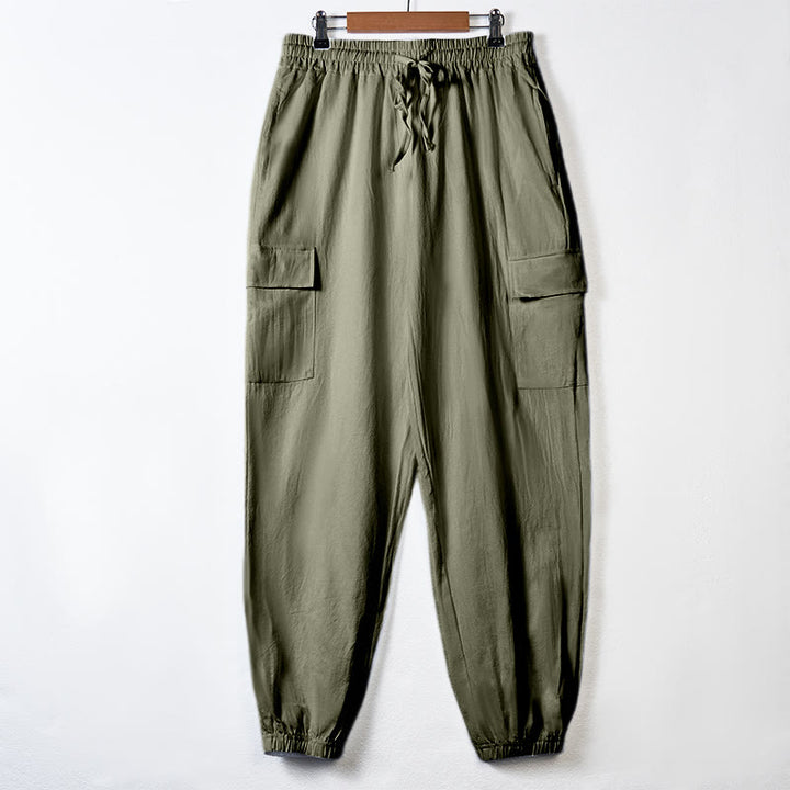 Pantalon cargo en lin uni avec cordon de serrage et poches pour homme Motif Buddha Stones - Vert foncé - US/UK/AU46，EU56 (3XL) - image 29
