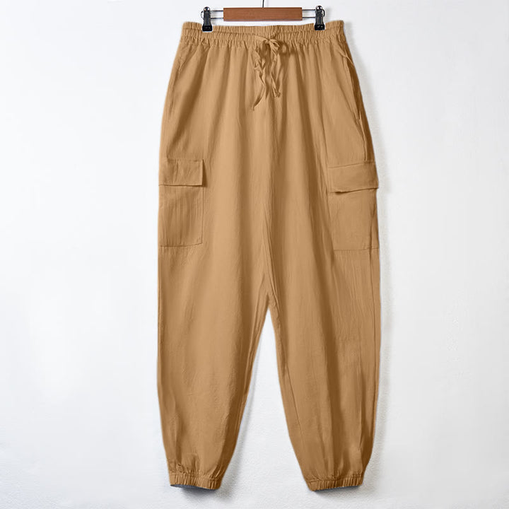 Pantalon cargo en lin uni avec cordon de serrage et poches pour homme Motif Buddha Stones - SandyBrown - US/UK/AU46，EU56 (3XL) - image 30