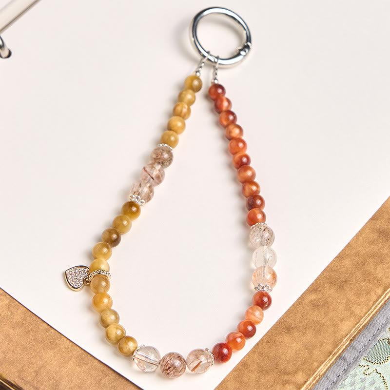 Buddha Stones Œil de Tigre Doré Œil de Tigre Rouge Breloque Cœur Force Porte-clés Décoration à suspendre pour téléphone - Œil de tigre (Protection ♥ Courage) - image 0