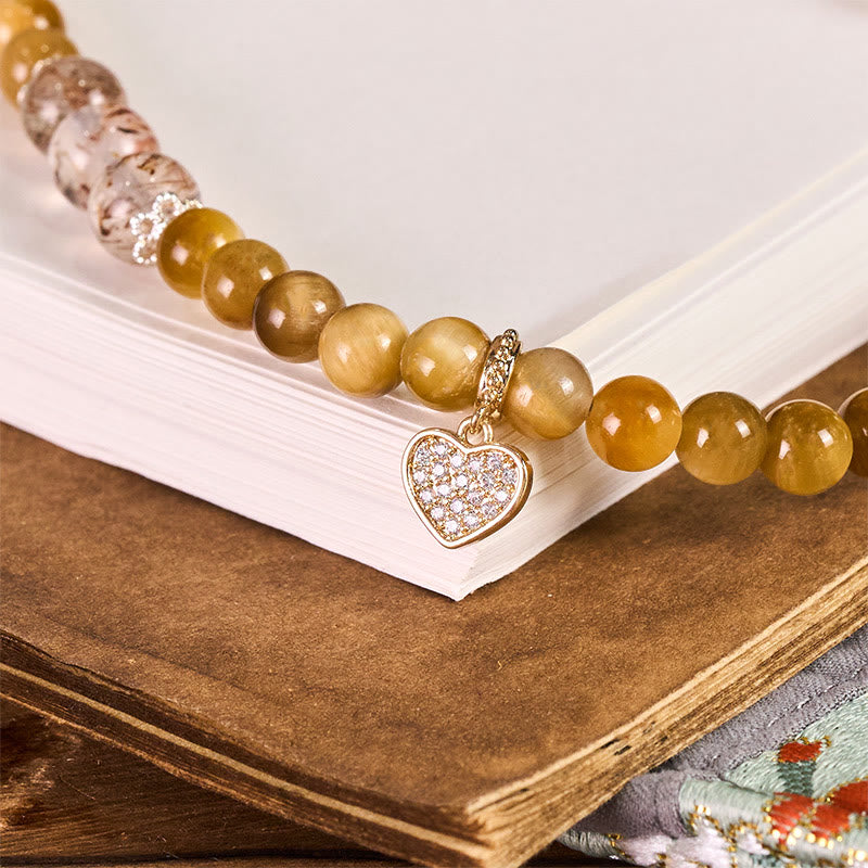 Buddha Stones Œil de Tigre Doré Œil de Tigre Rouge Breloque Cœur Force Porte-clés Décoration à suspendre pour téléphone - image 1