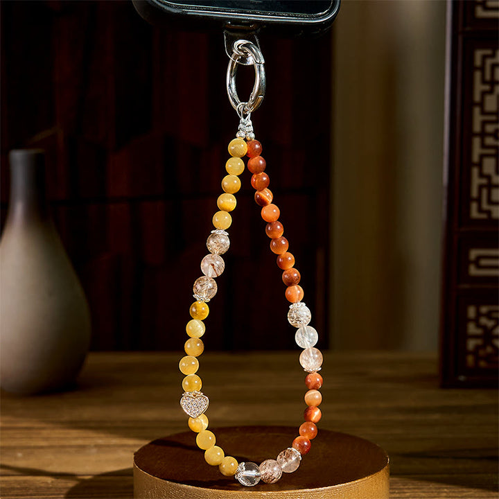 Buddha Stones Œil de Tigre Doré Œil de Tigre Rouge Breloque Cœur Force Porte-clés Décoration à suspendre pour téléphone - image 3