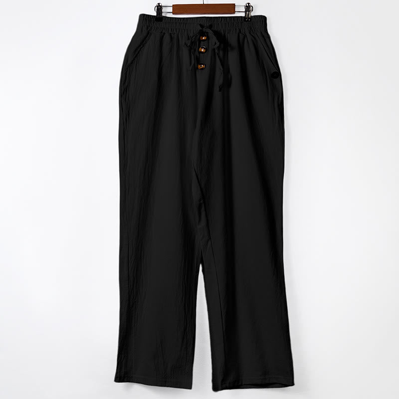 Pantalon en coton pour homme avec poches et boutons de couleur unie et cordon de serrage - Noir - US/UK/AU46，EU56 (3XL) - image 11
